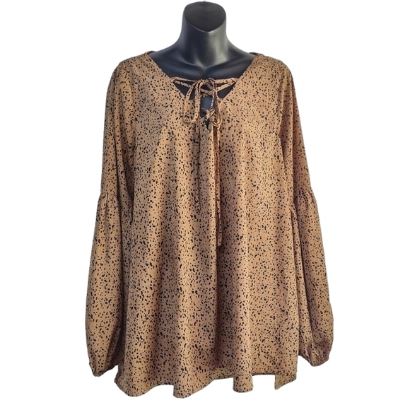 Shein Women's Black Brown Animal Print V-Neck Top Blouse Sz 1XL - Picture 1 of 11